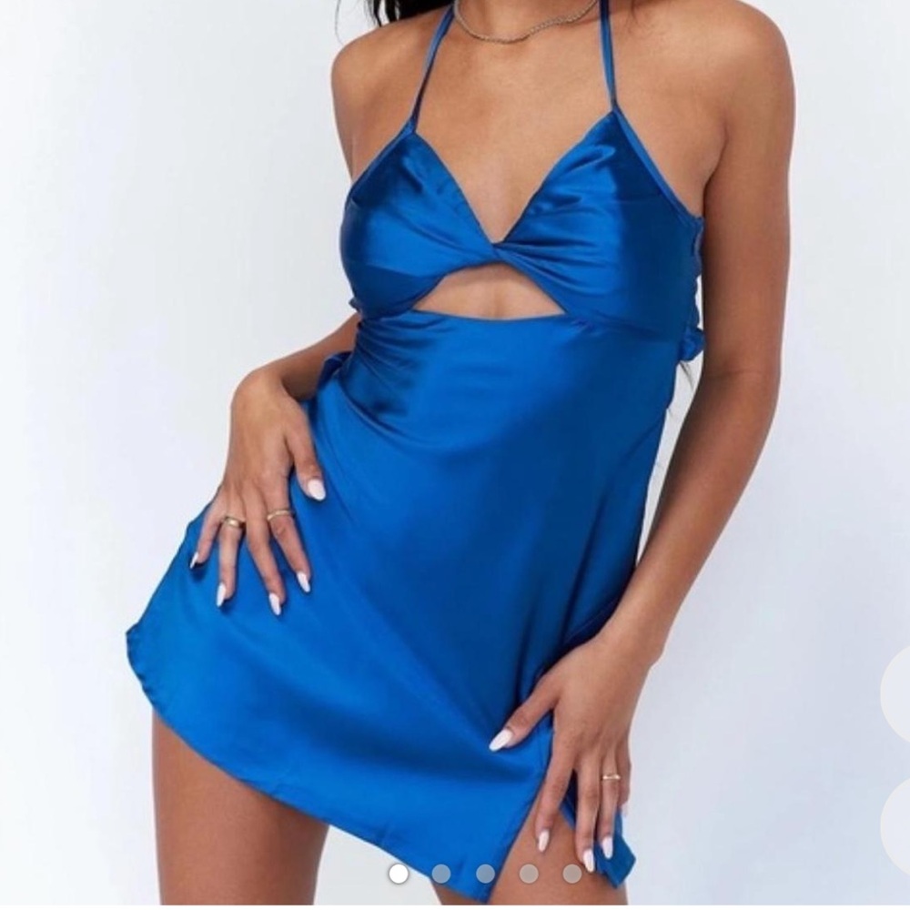Princess Polly Blue Plunge Slip Mini Dress
